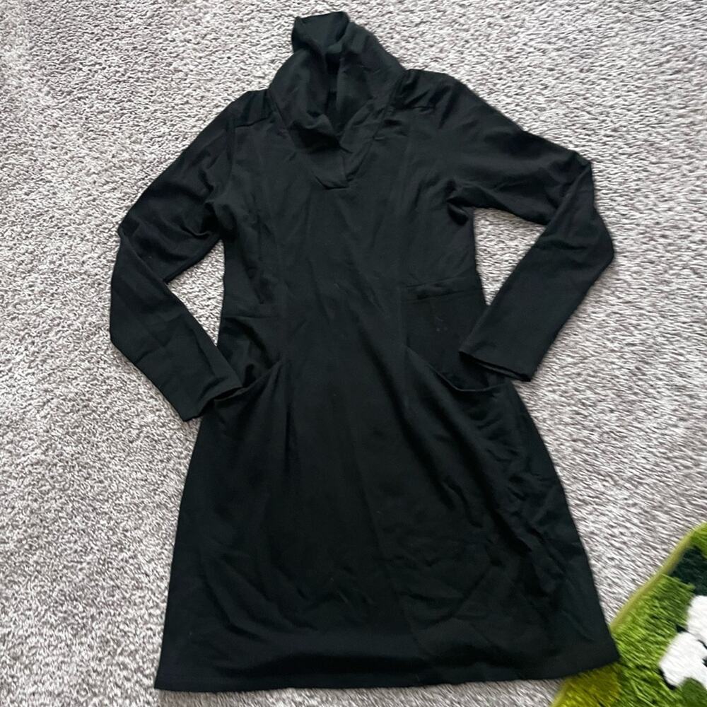 IBEX Black Merino Wool Long Sleeve Dress with Pockets Size M Made in USA Modest